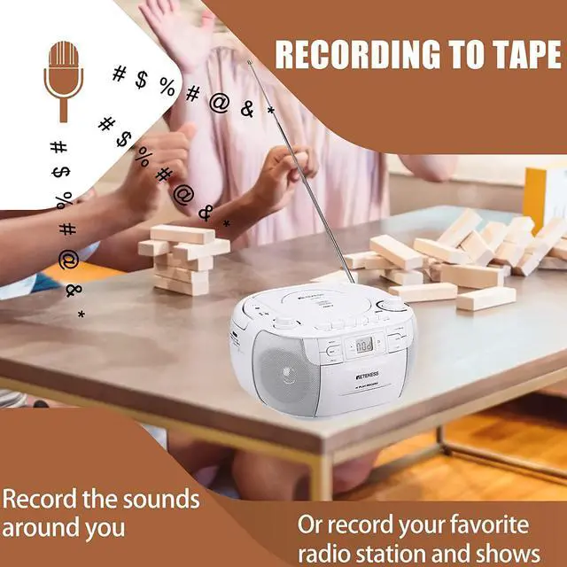 Alt view image 6 of 7 - TR621 CD and Cassette Player Combo, Portable Boombox AM FM Radio, Tape Recording, Stereo Sound with Remote Control, USB, Micro SD, for Family(White)