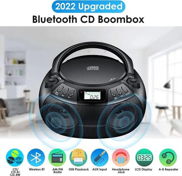 Alt view image 2 of 7 - CD Player Boombox with Bluetooth Boombox AM/FM Radio USB Port Portable CD Player Stereo Sound Speaker MP3 Playback 3.5mm AUX Input Headphone Jack LCD Display CD-R CD-RW MP3WMA Playback
