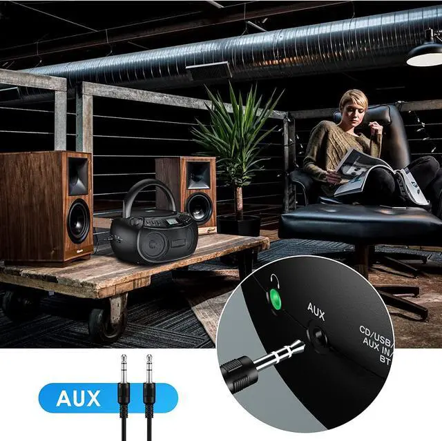 Alt view image 6 of 7 - CD Player Boombox with Bluetooth Boombox AM/FM Radio USB Port Portable CD Player Stereo Sound Speaker MP3 Playback 3.5mm AUX Input Headphone Jack LCD Display CD-R CD-RW MP3WMA Playback