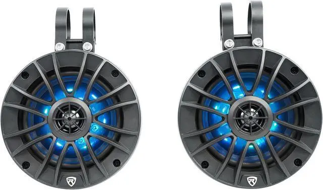Alt view image 7 of 7 - Pair Rockville PT525BR 5.25" Powered Marine Bluetooth LED Tower Speakers, IPX6 Waterproof, ATV/UTV, 300W, Built-in Amp, RGB Lights, Swivel Mounting Brackets, Perfect for Boats & Off-Road Vehicles