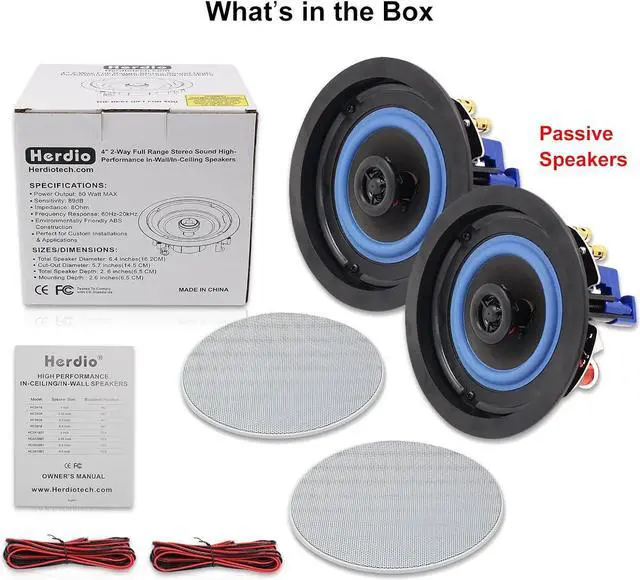 Alt view image 4 of 7 - Herdio 4 HCS418 160 Watts 2 Way Flush Mount in Ceiling in Wall Passive Speakers Great for Kitchen,Living Room,Office(A Pair)