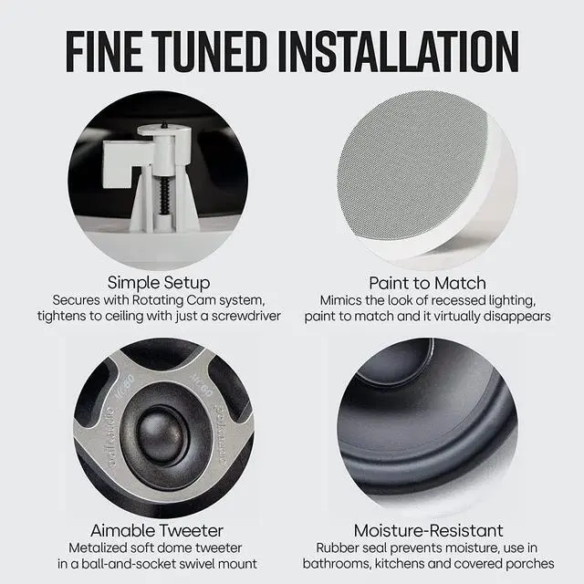 Alt view image 4 of 7 - Polk Audio MC60 2-Way In-Ceiling 6.5" Speaker (Single) | Dynamic Built-in Audio | Perfect for Humid Indoor/Enclosed Areas | Bathrooms, Kitchens, Patios (White)