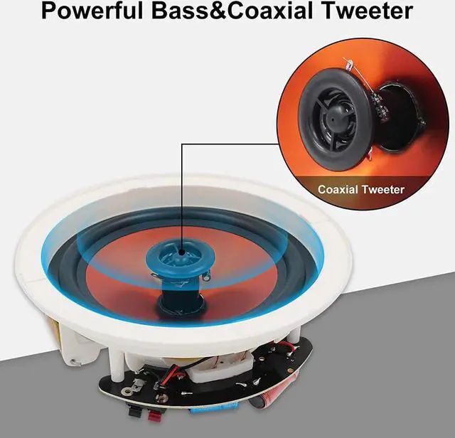 Alt view image 2 of 7 - Herdio 6.5 inch Bluetooth Ceiling Speakers with in Wall Amplifier for Home,Covered Outdoor Ceiling Speakers Bluetooth Wireless System(A Pair)