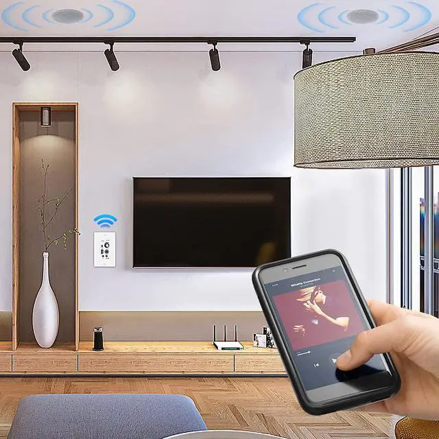Alt view image 7 of 7 - Herdio 6.5 inch Bluetooth Ceiling Speakers with in Wall Amplifier for Home,Covered Outdoor Ceiling Speakers Bluetooth Wireless System(A Pair)