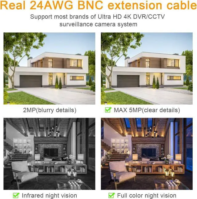 Alt view image 4 of 7 - Bnc Cable 200ft All-in-One Siamese BNC Video and Power Security Camera Cable BNC Extension Wire Cord with 2 Female Connectors for All Max 5MP HD CCTV DVR Surveillance System (200ft Cable, White)