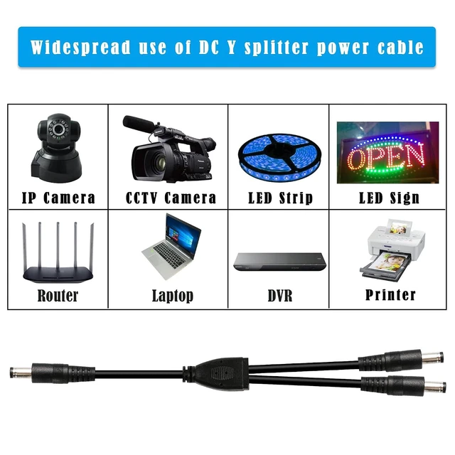 Alt view image 4 of 7 - 2 PCS DC Y Splitter Power Cable 18AWG DC 5.5MM x 2.1MM Male to Dual DC 5.5MM x 2.1MM Male Supply Splitter Cable for LED Light Bar CCTV Security Cameras etc(1FT)