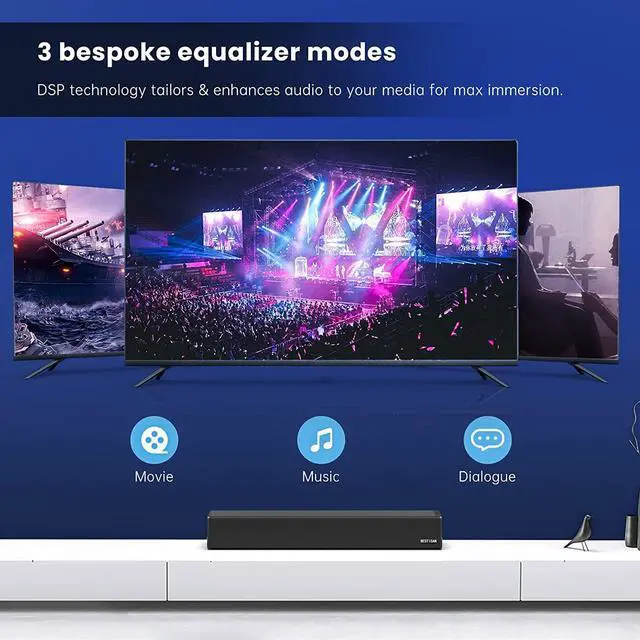 Alt view image 3 of 7 - Sound Bar, BESTISAN 50 Watts Soundbar with HDMI, Optical, AUX, USB,Sub Out and Bluetooth Connection, DSP, Bass Adjustable, 16 Inch, Mountable