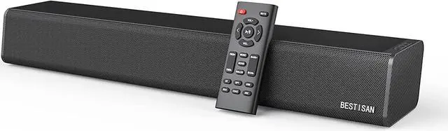 Main image of Sound Bar, BESTISAN 50 Watts Soundbar with HDMI, Optical, AUX, USB,Sub Out and Bluetooth Connection, DSP, Bass Adjustable, 16 Inch, Mountable