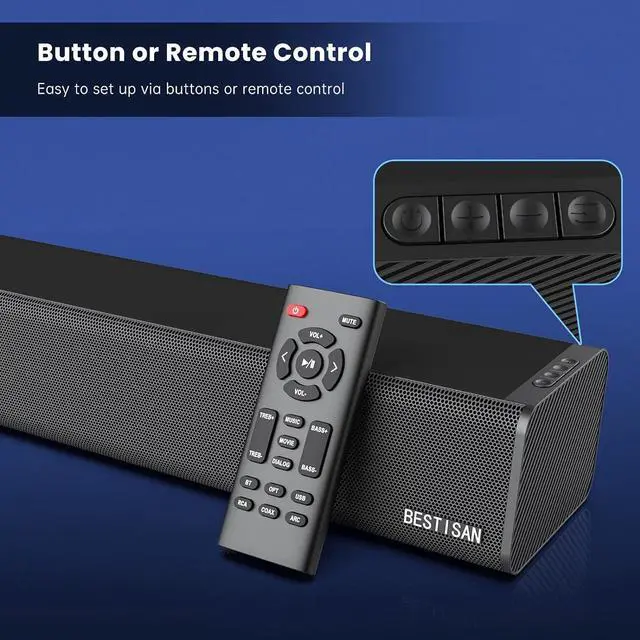 Alt view image 5 of 7 - Sound Bar, BESTISAN 50 Watts Soundbar with HDMI, Optical, AUX, USB,Sub Out and Bluetooth Connection, DSP, Bass Adjustable, 16 Inch, Mountable