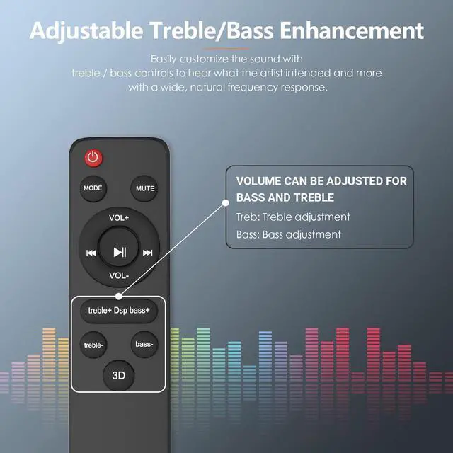 Alt view image 4 of 7 - 2.2 CH Sound Bars for TV, Peak Power 140W Dual Bass Subwoofer, 3D Surround Sound System, 32 Inch Home Theater Audio Soundbar, HDMI ARC Connection, 2 in 1 Detachable & Wall Mountable