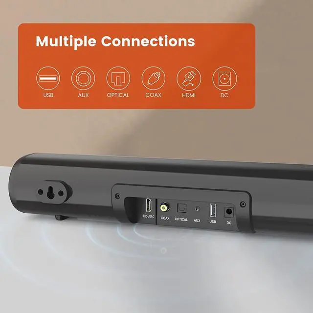 Alt view image 3 of 7 - HDMI Sound Bar for TV, Bluetooth Small TV Soundbar Speaker, Optical/HDMI/Aux/Coax/USB/Bluetooth Connection for TV, PC, Projectors, Includes Remote Control, 16 inch