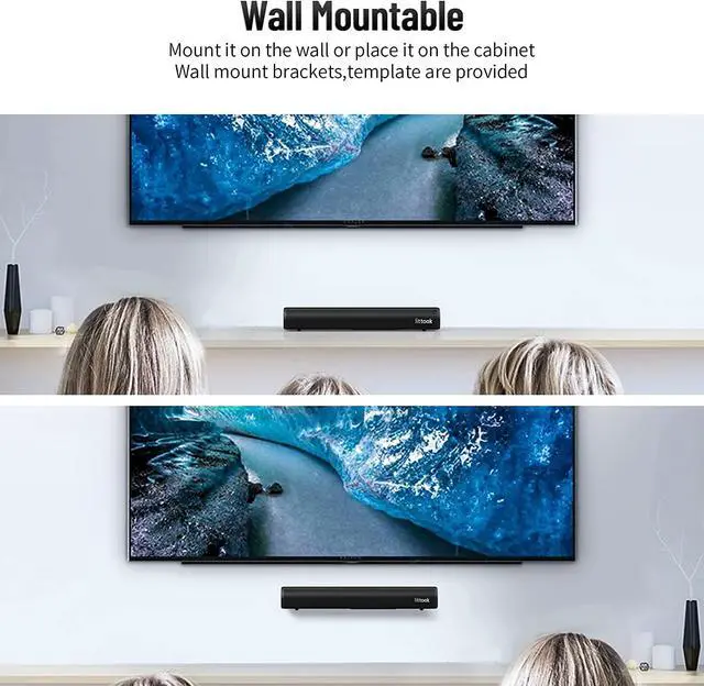 Alt view image 6 of 7 - Small Sound Bar for TV, Soundbar with Bluetooth 5.0/HDMI/Optical/USB/AUX/Coax Connection, 50 Watt 16 Inch Soundbars for Home Theater, Wall Mountable (SE04)
