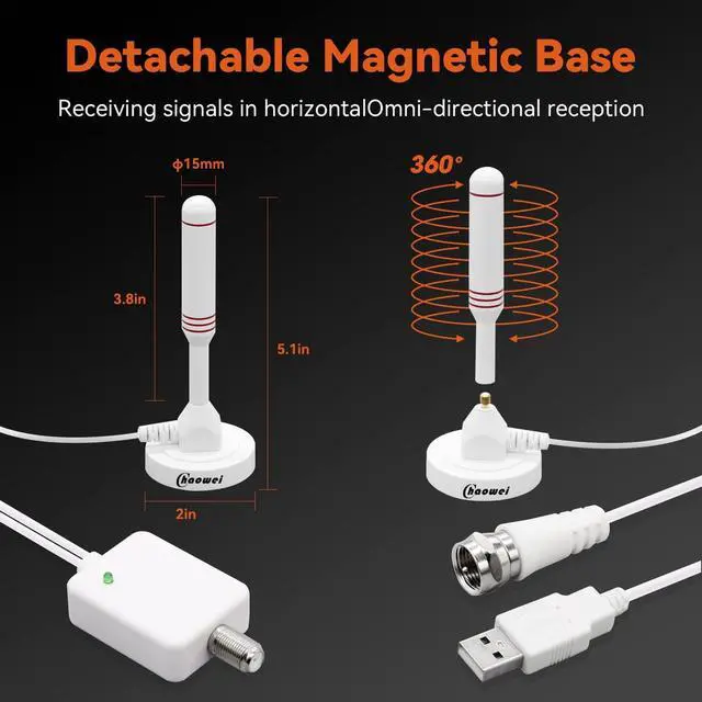 Alt view image 2 of 7 - Chaowei Small Indoor Amplified HDTV Antenna with Signal Booster Amplifier-2023 Amplified hd Digital tv Antenna with Magnetic Base,16.5ft Coax Cable, Up to 120 Miles, Welcome to consult