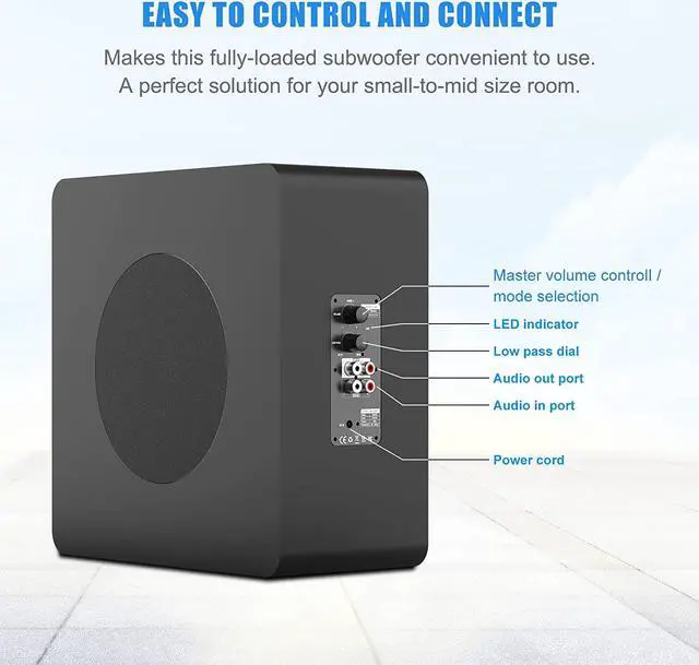 Alt view image 4 of 7 - BESTISAN Powered 6.5 Home Audio Subwoofer, Deep Bass Response Subwoofers in Compact Design, Easy Setup with Home Theater Systems, TV, Speakers, RCA, Black
