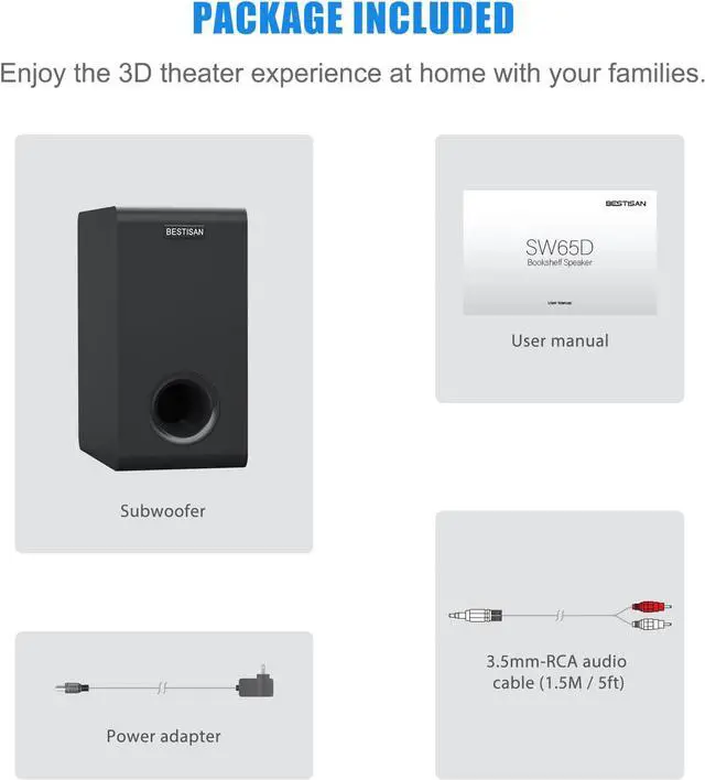 Alt view image 7 of 7 - BESTISAN Powered 6.5 Home Audio Subwoofer, Deep Bass Response Subwoofers in Compact Design, Easy Setup with Home Theater Systems, TV, Speakers, RCA, Black