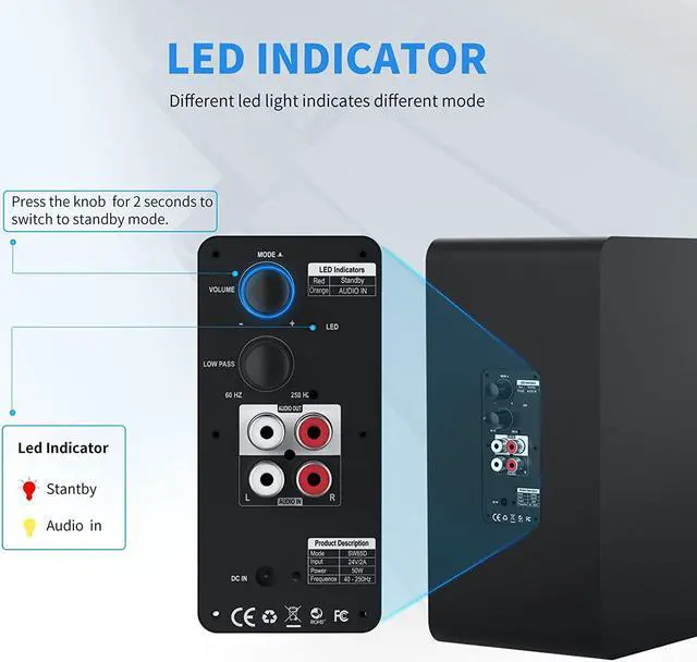 Alt view image 6 of 7 - BESTISAN Powered 6.5 Home Audio Subwoofer, Deep Bass Response Subwoofers in Compact Design, Easy Setup with Home Theater Systems, TV, Speakers, RCA, Black