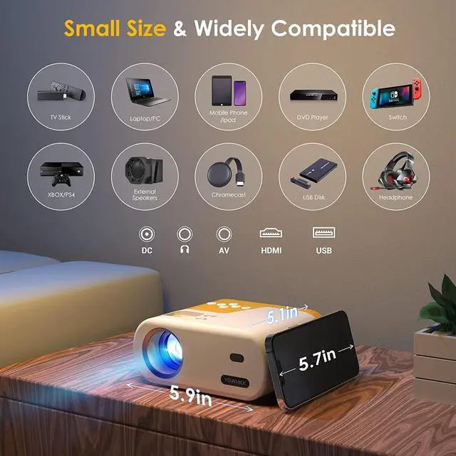 Alt view image 6 of 7 - YOWHICK Mini Projector for iPhone, Native 1080P HD Projector, Portable Projector, Movie Projector Compatible with Android/iOS/Windows/TV Stick/HDMI/USB