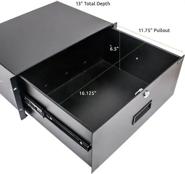 Alt view image 2 of 6 - Navepoint Rack Mount Drawer for 19-Inch Server Cabinet Case Or DJ with Lock and Key 4U Black, Welcome to consult