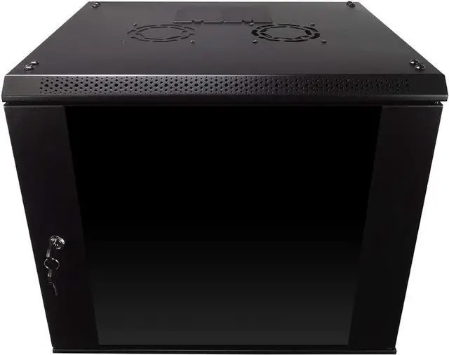 Main image of NavePoint 9U Server Rack Enclosure with Glass Door, Cooling Fan, Locks, & Removable Side Panels - 9U Wall Mount Network Cabinet 19 Inch Rack 17.7 Inches Deep