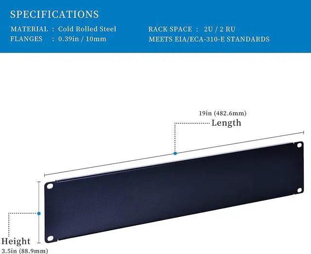 Alt view image 2 of 7 - 2U Blank Rack Mount Panel Spacer for 19in Server Rack Enclosure or Network Cabinet  2 Pack