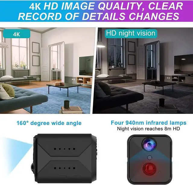 Alt view image 4 of 7 - Hidden Camera Mini 4K WiFi Wireless Spy Camera Nanny Pet Cam Security Secret Tiny Surveillance Cameras with Motion Detection Night Vision Live Video Recording 70 Days Long Battery Life for Home Indoor