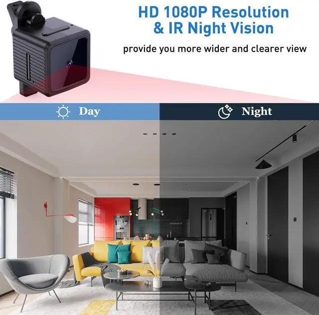 Alt view image 3 of 7 - Mini Spy Camera- Hidden Camera with 32GB SD Card, Nanny Cam 1080P with Night Vision and Motion Detection, Small Cameras for Home Security, Indoor, Office, Warehouse, Apartment