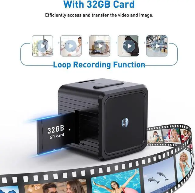 Alt view image 5 of 7 - Mini Spy Camera- Hidden Camera with 32GB SD Card, Nanny Cam 1080P with Night Vision and Motion Detection, Small Cameras for Home Security, Indoor, Office, Warehouse, Apartment