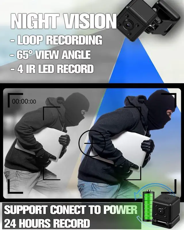Alt view image 4 of 6 - Hidden Spy Camera Mini Wireless Camera Small Cam with Motion Detection and Night Vision Loop Recording Micro Nanny Cam Cop Pet Indoor Outdoor Security Camera Home Nanny Camera (NO Wi-Fi & SD Card)