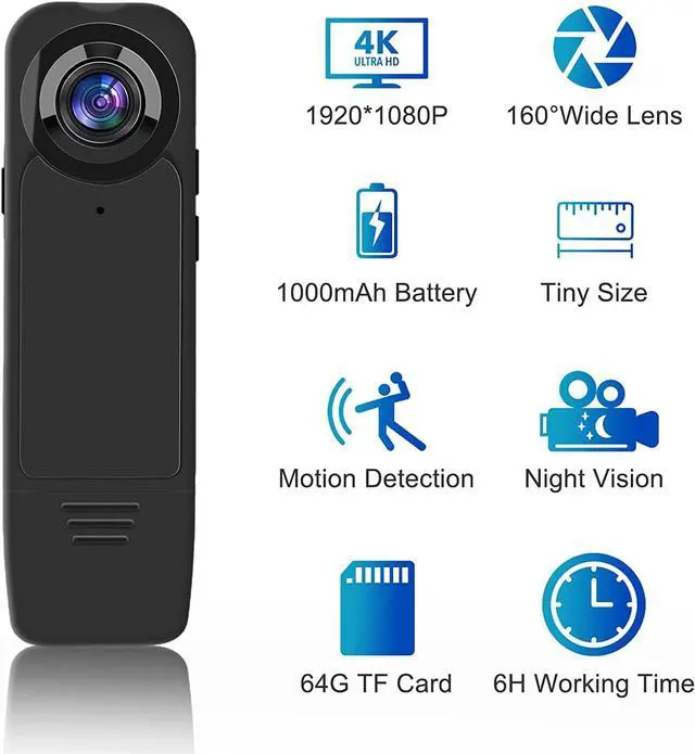 Alt view image 6 of 7 - HOT2GO Hidden Camera Bodycam 64GB Mini Spy Nanny Cam 1080P Small Hidden Camera Micro Camera Body Portable Security Cameras USB Charger Night Vision 6H Auto overwrite 1000mA