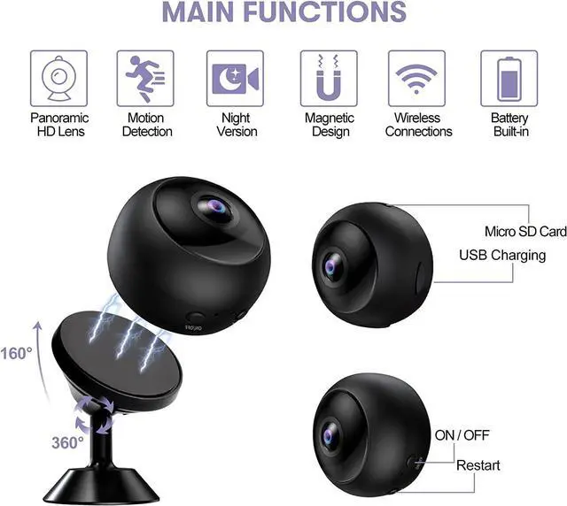 Alt view image 2 of 7 - Mini Spy Camera Wireless - SUNKONG Hidden WiFi Covert Nanny Cam HD - Portable Small Home Security Cameras with Night Vision and Motion Detection, Small Indoor Outdoor Video Car Security Camera