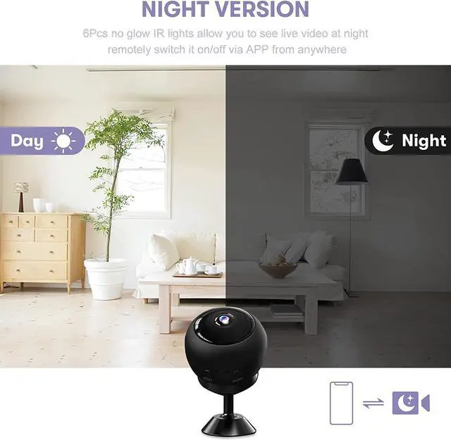 Alt view image 5 of 7 - Mini Spy Camera Wireless - SUNKONG Hidden WiFi Covert Nanny Cam HD - Portable Small Home Security Cameras with Night Vision and Motion Detection, Small Indoor Outdoor Video Car Security Camera