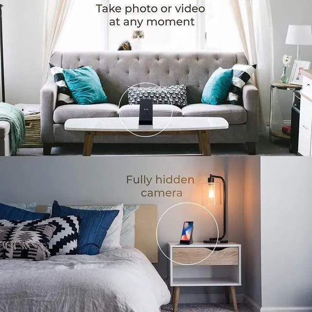 Alt view image 4 of 7 - Wireless Charger with Hidden Spy Camera, LIZVIE 2.4G WiFi A99 Remote Viewing Video/ Night Vision /Motion Detection Mini Nanny House Security Cameras Cam for iPhone Samsung QI Charging