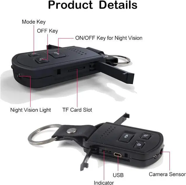 Alt view image 7 of 7 - Spy Camera Hidden Camera HD 1080P Indoor Home Security Mini Spy Camera Car Keychain Portable Video Recording Nanny Cam with Night Vision Motion Detection Gravity Sensor for Home Office Outdoor