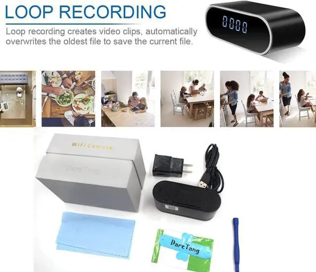 Alt view image 6 of 7 - Hidden Camera Clock,HD 1080P WiFi Alarm Clock Camera with Night Vision/Motion Detection/Loop Recording Wireless Security Camera,Monitor Video Recorder Nanny Cam No Audio