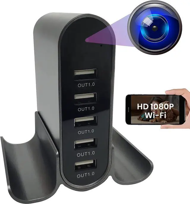 Main image of Hidden Camera Charger Security Surveillance, WiFi Camera with Remote View, HD 1080P Hidden Camera Charger for iOS Android, Gray