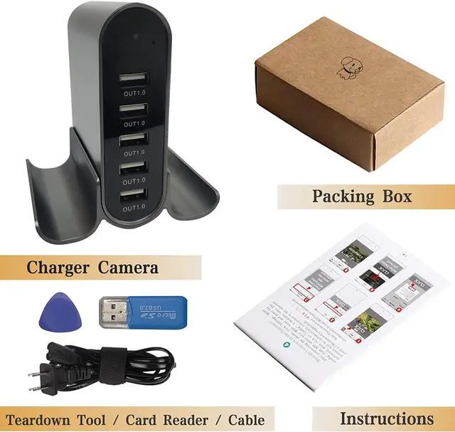 Alt view image 6 of 6 - Hidden Camera Charger Security Surveillance, WiFi Camera with Remote View, HD 1080P Hidden Camera Charger for iOS Android, Gray