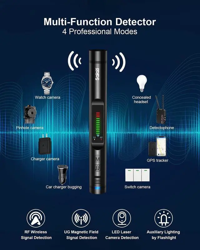 Alt view image 2 of 7 - Anti Spy Detector, Salati Hidden Camera Detectors, Bug Detector, RF Signal Detector for GPS Tracker Camera Listening Devices, with 12 Levels Sensitivity and 4 Modes, for Home Office Travel