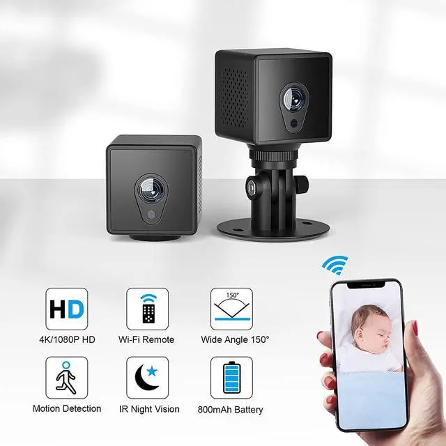 Alt view image 2 of 7 - Hidden Camera Spy Camera 4K WiFi Spy Camera Wireless Mini Spy Camera Nanny Cam Indoor Hidden Spy Camera with Motion Detection Night Vision Real Time Record Security Camera for Home Office Indoor