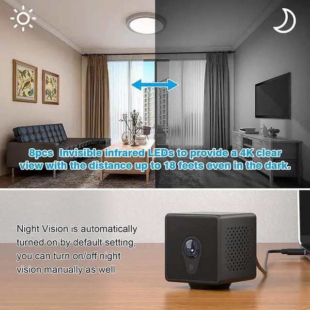 Alt view image 6 of 7 - Hidden Camera Spy Camera 4K WiFi Spy Camera Wireless Mini Spy Camera Nanny Cam Indoor Hidden Spy Camera with Motion Detection Night Vision Real Time Record Security Camera for Home Office Indoor