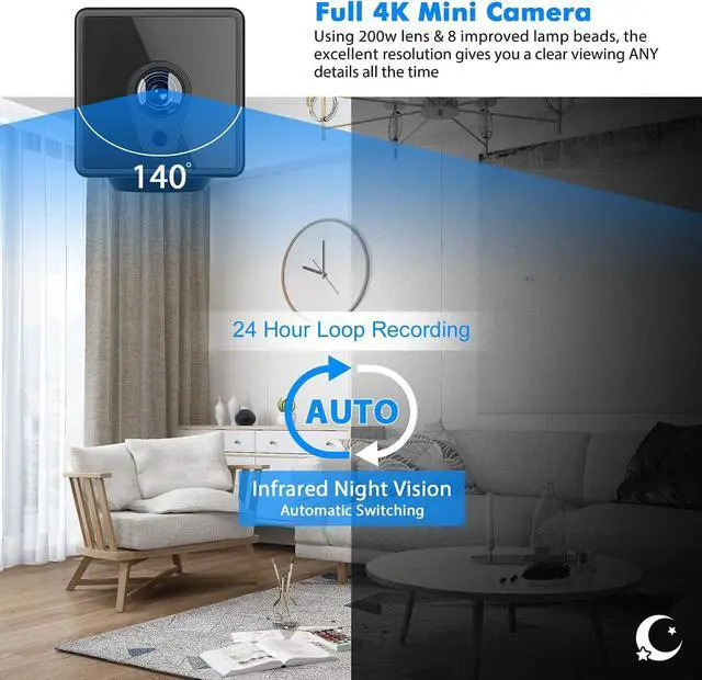 Alt view image 6 of 7 - Hidden Camera with Audio Live Feed WiFi, Mini Spy Camera with Audio, Jayol HD 4K Wireless Hidden Live Stream, Night Vision and Motion Activated Spy Cam Nanny Cam, Security Camera for Home and Outdoor