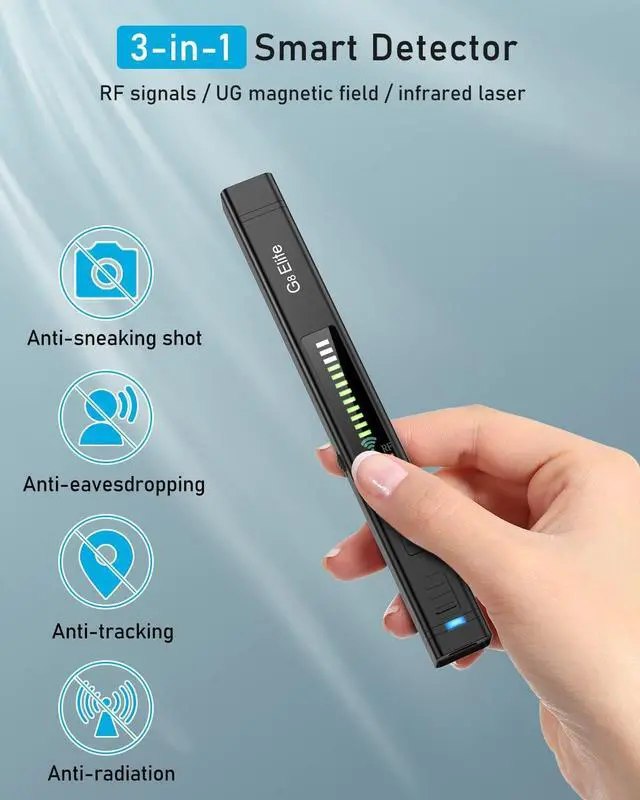 Alt view image 2 of 7 - VOIVEY G8 Elite Hidden Camera Detectors, RF Bug Detector, GPS Tracker Finder, Anti Spy Detector for Wireless Listening Device, 12 Levels Sensitivity, Portable Pen Shape for Hotels, Office, Travel