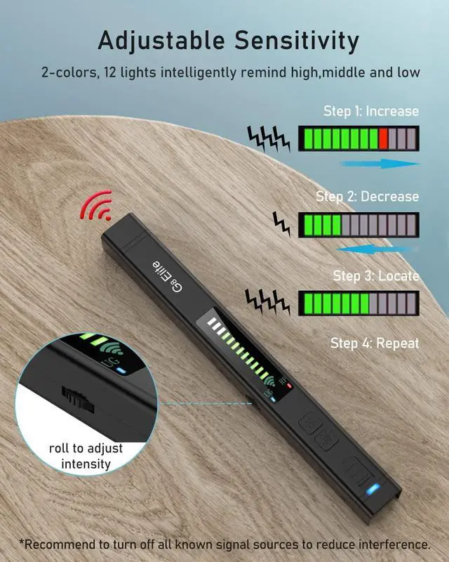 Alt view image 3 of 7 - VOIVEY G8 Elite Hidden Camera Detectors, RF Bug Detector, GPS Tracker Finder, Anti Spy Detector for Wireless Listening Device, 12 Levels Sensitivity, Portable Pen Shape for Hotels, Office, Travel