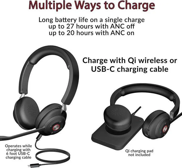 Alt view image 6 of 7 - CA Essential Bluetooth Headset (HS-2000BT)  Professional Wireless Headset Optimized for UC Platforms, ANC & ENC technology Ensure Quality Audio for Calls & Music, Earcup Controls, Comable