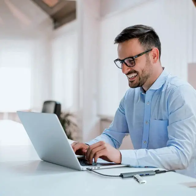 Alt view image 5 of 6 - USB to Ethernet Adapter, 4-in-1 Portable Data Hub USB Splitter USB 3.0 Expander with RJ45 Gigabit Ethernet LAN Network Adapter Support Windows 10,8.1,Mac OS, Surface Pro,Linux,Chromebook and More