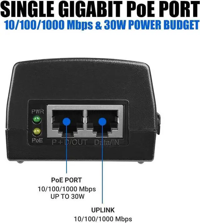 Alt view image 3 of 6 - BV-Tech Gigabit Power Over Ethernet PoE+ Injector | 30W | Plug & Play | up to 325 Feet
