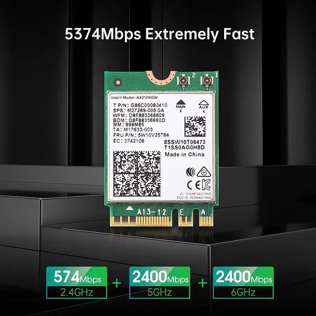Alt view image 4 of 7 - AX210NGW Wi-Fi 6E Card Bluetooth 5.3 Tri-Band 5400Mbps to 6GHz Network Adapter 802.11AX MU-MIMO Wireless Module Expand for Laptop, Support Windows 10/11 64bit, M.2/NGFF