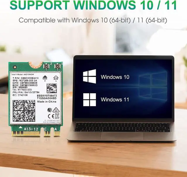 Alt view image 3 of 7 - WiFi 6E Wireless Card Intel AX210 NGW Bluetooth 5.2 Tri-Band 5400Mbps Network Adapter for Laptop Support Windows 10/11 (64bit) M.2/NGFF