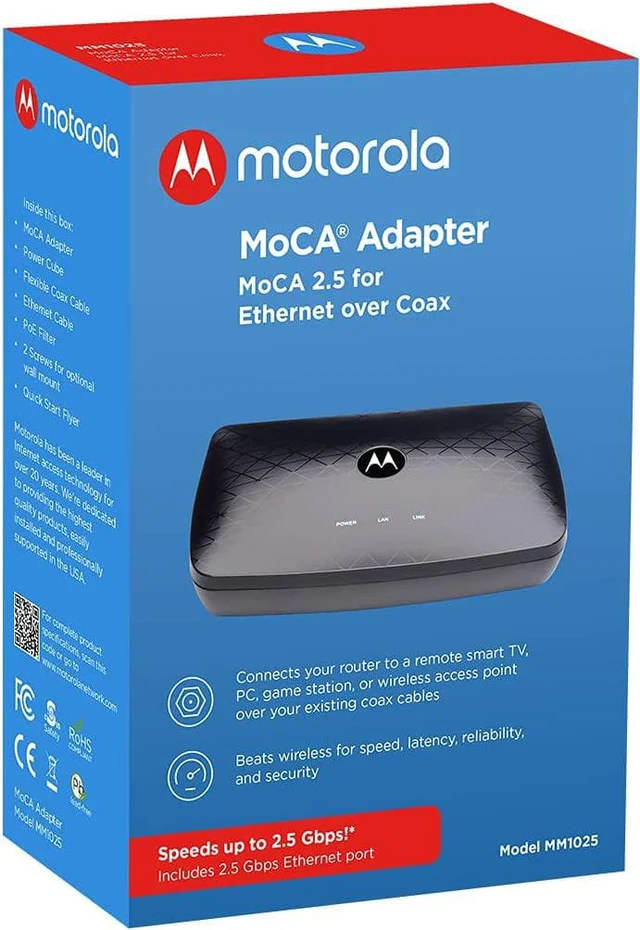 Alt view image 4 of 4 - Motorola MoCA Adapter for Ethernet Over Coax, Plug and Play, Ultra Fast Speeds, Boost Home Network for Better Streaming and Gaming (2.5 Gbps - MoCA 2 Pack)