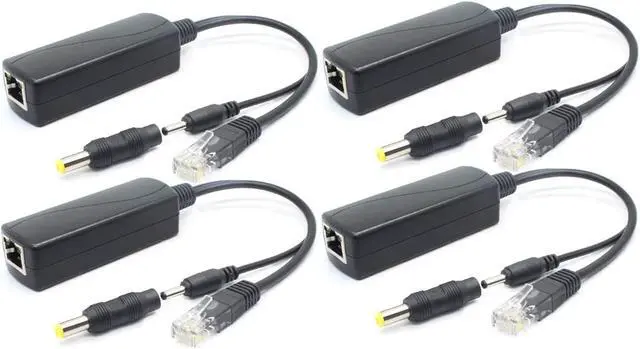 Main image of ANVISION 4-Pack 5V PoE Splitter, 48V to 5V 2.4A Adapter, Plug 3.5mm x 1.35mm, 5.5mm x 2.1mm Connector, IEEE 802.3af Compliant, for IP Camera and More