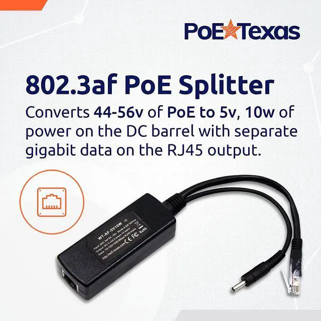 Alt view image 2 of 7 - PoE Texas 802.3af Power Over Ethernet PoE Splitter with 5 Volts 10 Watts Output and 8 Port PoE Switch